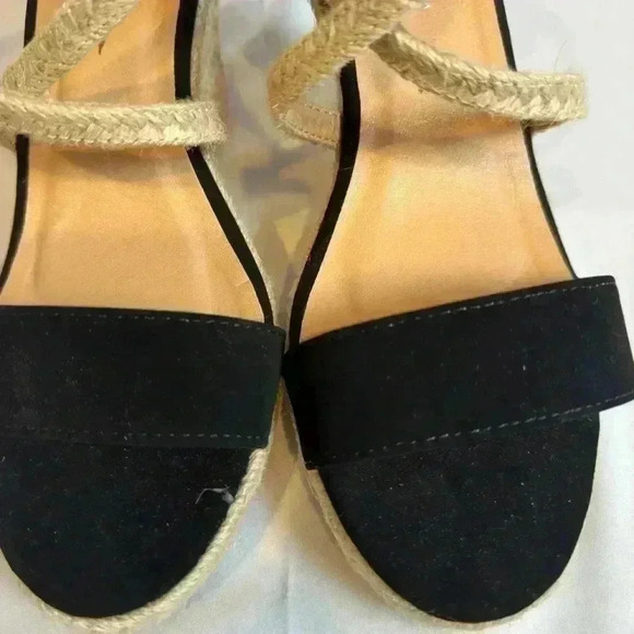 Women's Black Open Toe Espadrilles Dressy Platform Sandals Ankle Strap Size 8 - Picture 5 of 6
